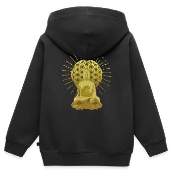 Buddha mit Blume des Lebens Geschenk - Kinder Premium Organic Zip Hoodie - Schwarz - Hinten - AI Model Kid Male (0cm)