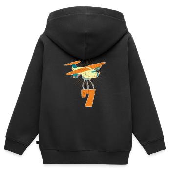 Pilot Flugzeug 7. Geburtstag - Kinder Premium Organic Zip Hoodie - Schwarz - Hinten - AI Model Kid Male (0cm)