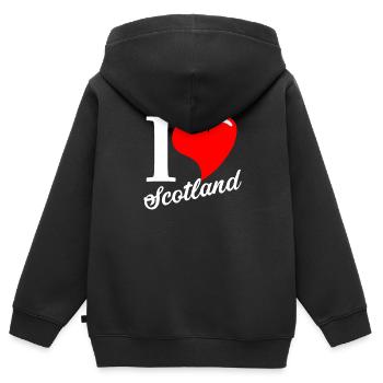 J'aime l'Ecosse. J'aime l'Ecosse. - Sweat Premium à capuche zippé enfant bio - noir - Dos - AI Model Kid Male (0cm)