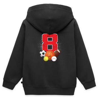 Sport 8th birthday - Kids Premium Organic Zip-up Hoodie - black - Back - AI Model Kid Male (0cm)