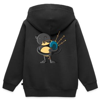 Chat écossais avec cornemuse, Ecosse - Sweat Premium à capuche zippé enfant bio - noir - Dos - AI Model Kid Male (0cm)