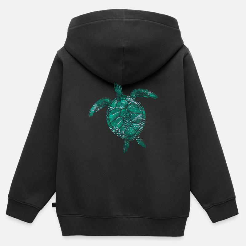 tortue - Sweat Premium à capuche zippé enfant bio - noir