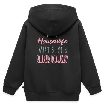 Hausfrau - Kinder Premium Organic Zip Hoodie - Schwarz - Hinten - AI Model Kid Male (0cm)