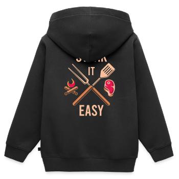 Steak It Easy, cadeau de viande barbecue barbecue alimentaire - Sweat Premium à capuche zippé enfant bio - noir - Dos - AI Model Kid Male (0cm)