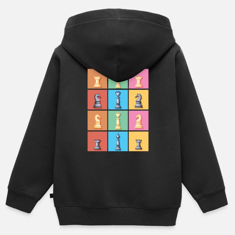 Pezzo di scacchi scacchi - Felpa Premium con cappuccio con zip bambino bio - nero