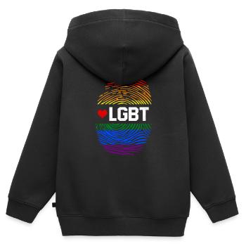 LGBT - Kinder Premium Organic Zip Hoodie - Schwarz - Hinten - AI Model Kid Male (0cm)