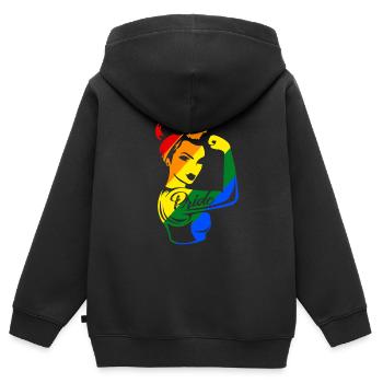 LGBT Lesbisch Schwul Gay Regenbogen Homo Trans - Kinder Premium Organic Zip Hoodie - Schwarz - Hinten - AI Model Kid Male (0cm)