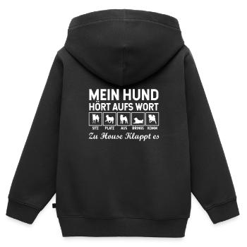 Hund Hunderasse Gehorchen Erziehung Sitz Platz Aus - Kinder Premium Organic Zip Hoodie - Schwarz - Hinten - AI Model Kid Male (0cm)
