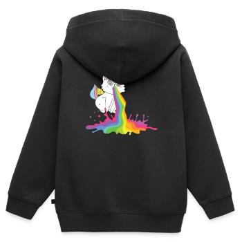 Chat de l’arc-en-ciel vomissant - Cadeau des chats - Sweat Premium à capuche zippé enfant bio - noir - Dos - AI Model Kid Male (0cm)
