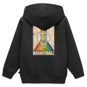 Basketball Retro Basketballkorb Regenbogen - Kinder Premium Organic Zip Hoodie - Schwarz - Hinten - AI Model Kid Male (0cm)