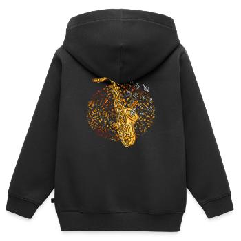 Saxophon Musiknoten Melodie - Kinder Premium Organic Zip Hoodie - Schwarz - Hinten - AI Model Kid Male (0cm)