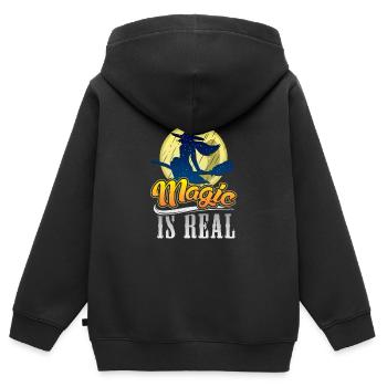 Hexe auf Besen - Kinder Premium Organic Zip Hoodie - Schwarz - Hinten - AI Model Kid Male (0cm)