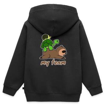 L’équipe Lentement - Sweat Premium à capuche zippé enfant bio - noir - Dos - AI Model Kid Male (0cm)