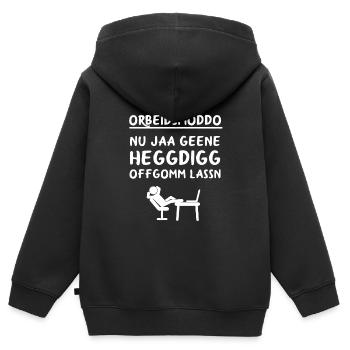 Sachsen Arbeitsmotto sächsisch | Anti Stress Shirt - Kinder Premium Organic Zip Hoodie - Schwarz - Hinten - AI Model Kid Male (0cm)