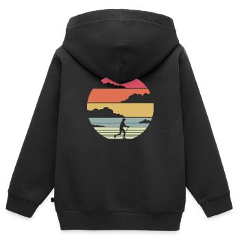 Marche nordique rétro - Sweat Premium à capuche zippé enfant bio - noir - Dos - AI Model Kid Male (0cm)