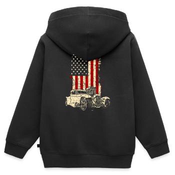 Hotrod Classic Car Auto Wagen Fahrzeug Fahrer USA - Kinder Premium Organic Zip Hoodie - Schwarz - Hinten - AI Model Kid Male (0cm)