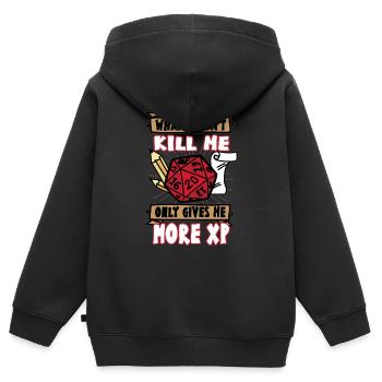 Ce qui ne me tue pas donne XP Fantasy RPG - Sweat Premium à capuche zippé enfant bio - noir - Dos - AI Model Kid Male (0cm)