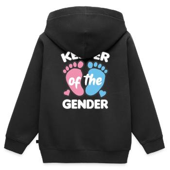 KEEPER OF THE GENDER Fille ou garçon naissance - Sweat Premium à capuche zippé enfant bio - noir - Dos - AI Model Kid Male (0cm)