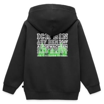 Ich bin auf dem Dorf Aufgewachsen - Kinder Premium Organic Zip Hoodie - Schwarz - Hinten - AI Model Kid Male (0cm)