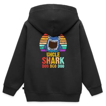 Idée cadeau Oncle Hai Shark - Sweat Premium à capuche zippé enfant bio - noir - Dos - AI Model Kid Male (0cm)