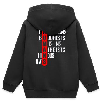 Menschen, christ mulim jude hindu religion - Kinder Premium Organic Zip Hoodie - Schwarz - Hinten - AI Model Kid Male (0cm)