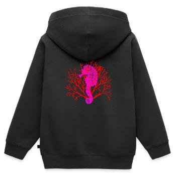 Seepferdchen Korallen - Kinder Premium Organic Zip Hoodie - Schwarz - Hinten - AI Model Kid Male (0cm)