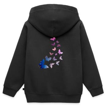 papillon essaim harmonie bleu rose - Sweat Premium à capuche zippé enfant bio - noir - Dos - AI Model Kid Male (0cm)