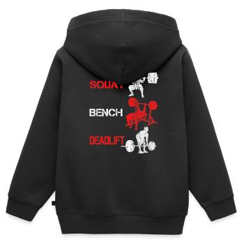 Squat Bench Deadlift - Bodybuilder Training - Kinder Premium Organic Zip Hoodie - Schwarz - Hinten - AI Model Kid Male (0cm)