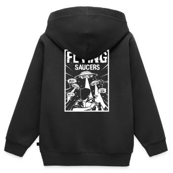 soucoupes volantes. OVNI volant - Sweat Premium à capuche zippé enfant bio - noir - Dos - AI Model Kid Male (0cm)