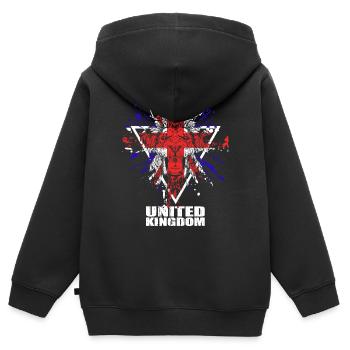 Royaume-Uni UK Union Jack - Sweat Premium à capuche zippé enfant bio - noir - Dos - AI Model Kid Male (0cm)