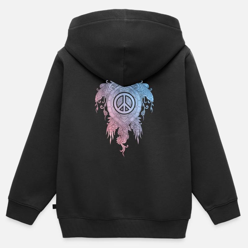 Turtle peace Day - Sweat Premium à capuche zippé enfant bio - noir