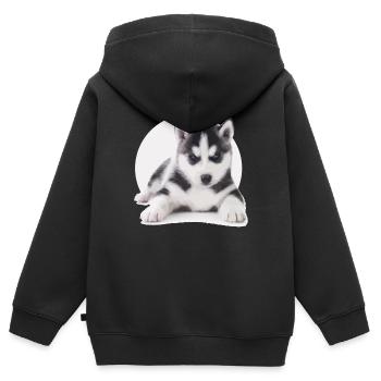 Husky Welpen - Kinder Premium Organic Zip Hoodie - Schwarz - Hinten - AI Model Kid Male (0cm)