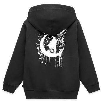 weißer Schäferhund Musik Shirt mit Notenschlüssel - Kinder Premium Organic Zip Hoodie - Schwarz - Hinten - AI Model Kid Male (0cm)
