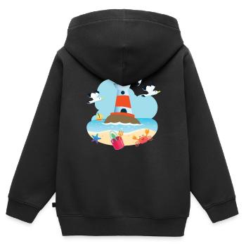 Leuchtturm Strand - Kinder Premium Organic Zip Hoodie - Schwarz - Hinten - AI Model Kid Male (0cm)