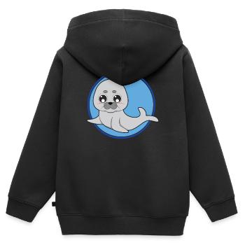 Otarie phoque mignonne - Sweat Premium à capuche zippé enfant bio - noir - Dos - AI Model Kid Male (0cm)