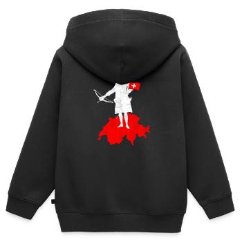 Schweiz Schweizer Schild Wilhelm Tell Geschenk - Kinder Premium Organic Zip Hoodie - Schwarz - Hinten - AI Model Kid Male (0cm)