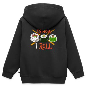 Sushi Sushi Sushi - Sweat Premium à capuche zippé enfant bio - noir - Dos - AI Model Kid Male (0cm)