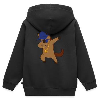 Cheval comic dabbing cool - Sweat Premium à capuche zippé enfant bio - noir - Dos - AI Model Kid Male (0cm)