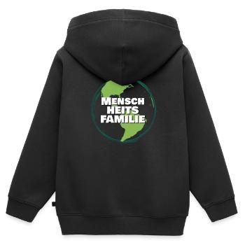 Famille humaine Unité Paix - Sweat Premium à capuche zippé enfant bio - noir - Dos - AI Model Kid Male (0cm)
