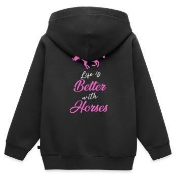 Cheval cheval d'équitation | conception - Sweat Premium à capuche zippé enfant bio - noir - Dos - AI Model Kid Male (0cm)