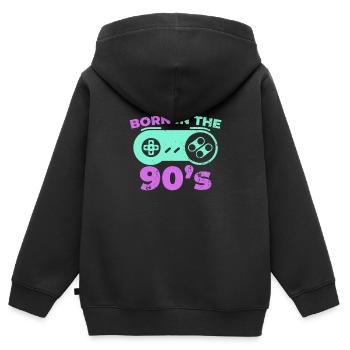 Né Dans les années 90 - Sweat Premium à capuche zippé enfant bio - noir - Dos - AI Model Kid Male (0cm)