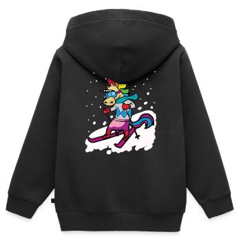 Skier Monocorne Skier Vacances de ski - Sweat Premium à capuche zippé enfant bio - noir - Dos - AI Model Kid Male (0cm)