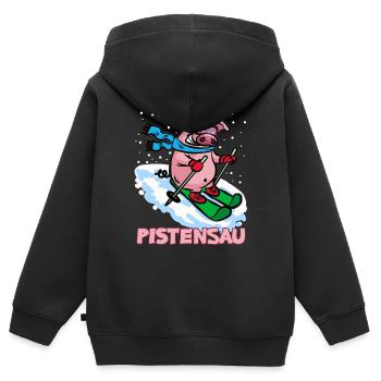 Pistensau Pisten Sau Ski fahrendes Schwein - Kinder Premium Organic Zip Hoodie - Schwarz - Hinten - AI Model Kid Male (0cm)