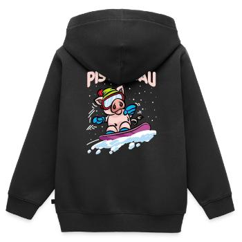 PISTENSAU Snowboard Schweinchen Pisten Sau - Kinder Premium Organic Zip Hoodie - Schwarz - Hinten - AI Model Kid Male (0cm)