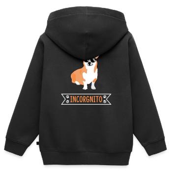 Chien gallois Incorgnito Pembroke - Sweat Premium à capuche zippé enfant bio - noir - Dos - AI Model Kid Male (0cm)