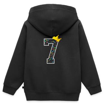 Septième anniversaire anniversaire de la couronne des enfants - Sweat Premium à capuche zippé enfant bio - noir - Dos - AI Model Kid Male (0cm)