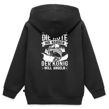Reicht mir die Rute der König will angeln - Kinder Premium Organic Zip Hoodie - Schwarz - Hinten - AI Model Kid Male (0cm)