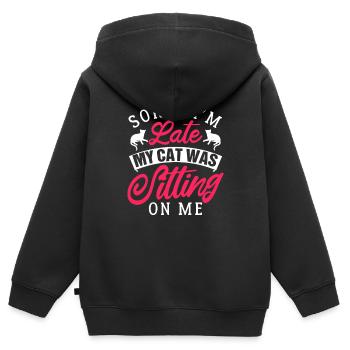 Désolé je suis late - my cat was sitting on me - Sweat Premium à capuche zippé enfant bio - noir - Dos - AI Model Kid Male (0cm)