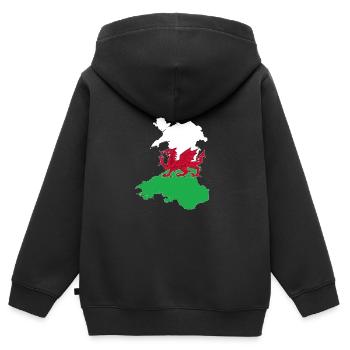 Wales - Kinder Premium Organic Zip Hoodie - Schwarz - Hinten - AI Model Kid Male (0cm)