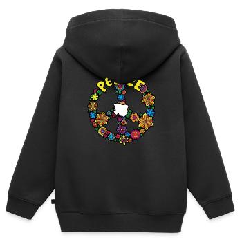 FLOWER POWER Frieden - Kinder Premium Organic Zip Hoodie - Schwarz - Hinten - AI Model Kid Male (0cm)